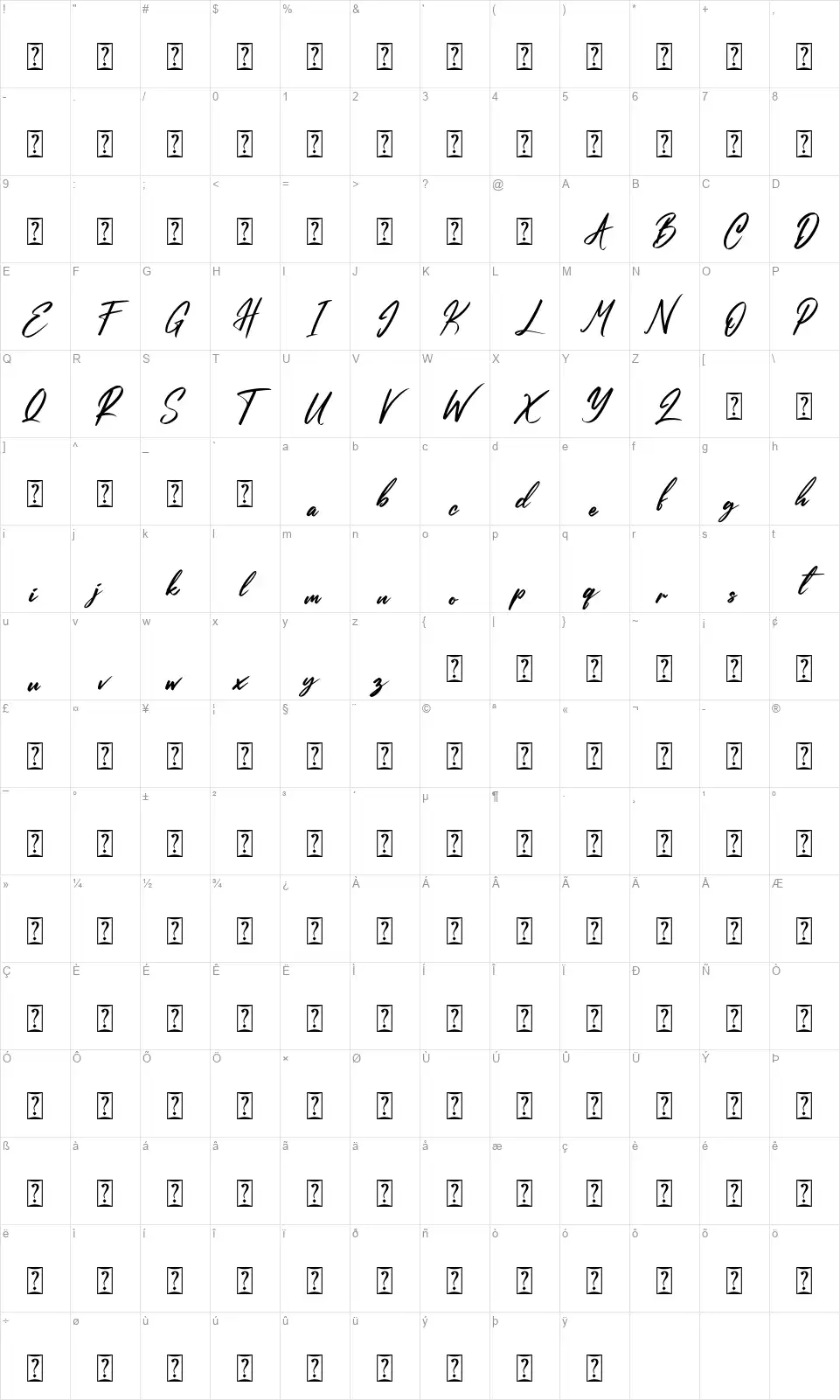 Evalliafont character map