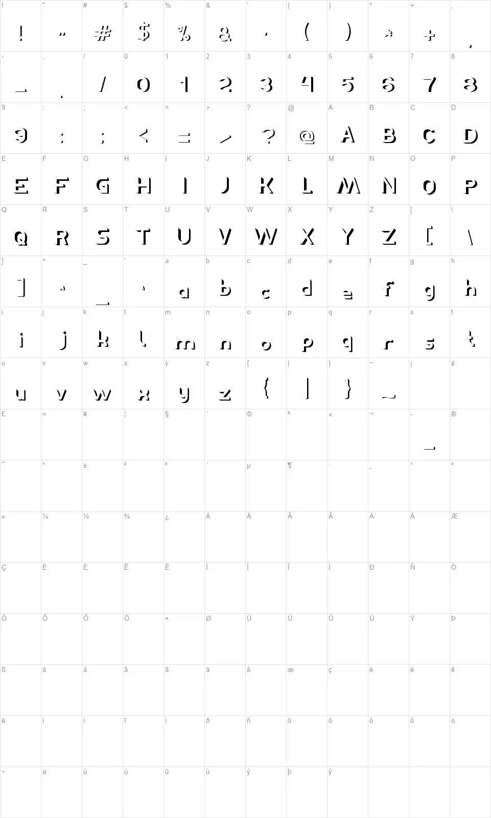 Exposurefont character map