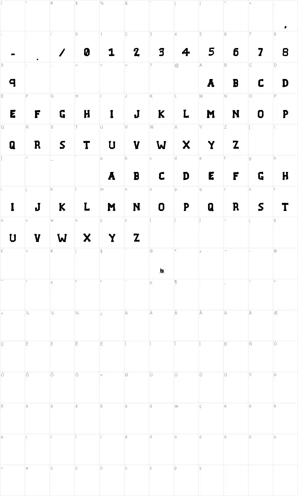 F... Vermontfont character map
