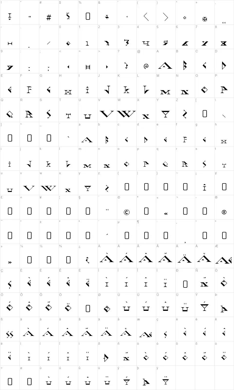 Fadgod-Regularfont character map