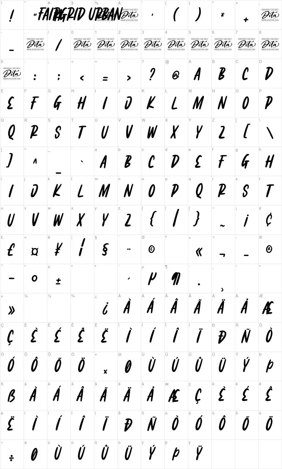 Fairgrid Urbanfont character map