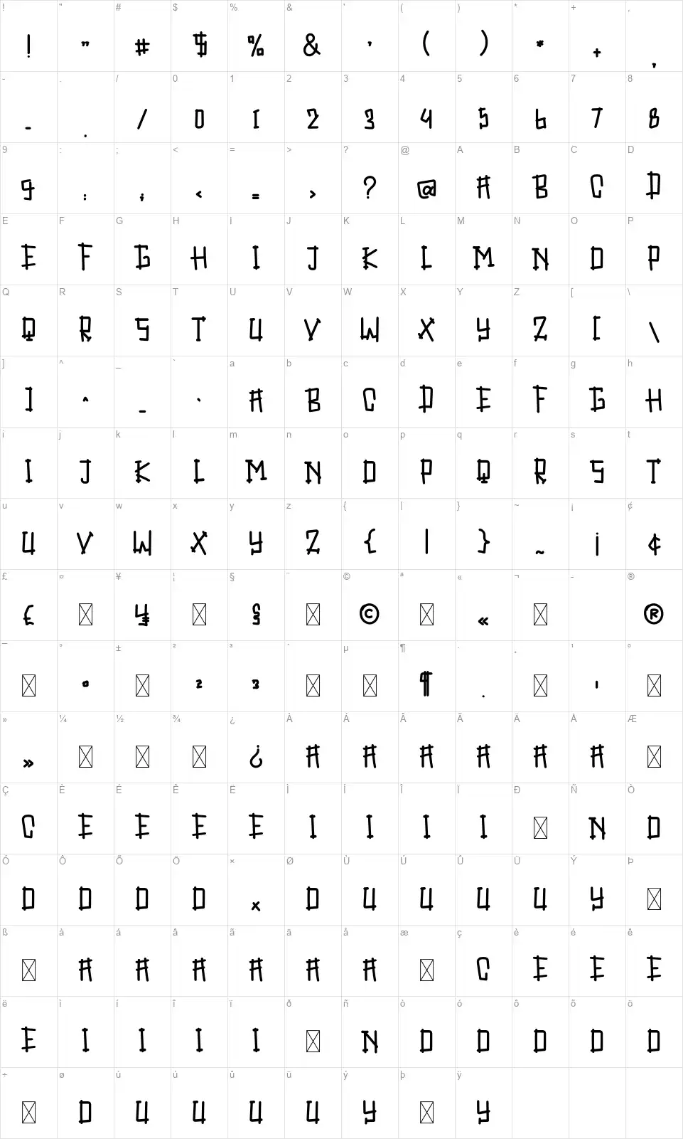 Fence Of Lovefont character map
