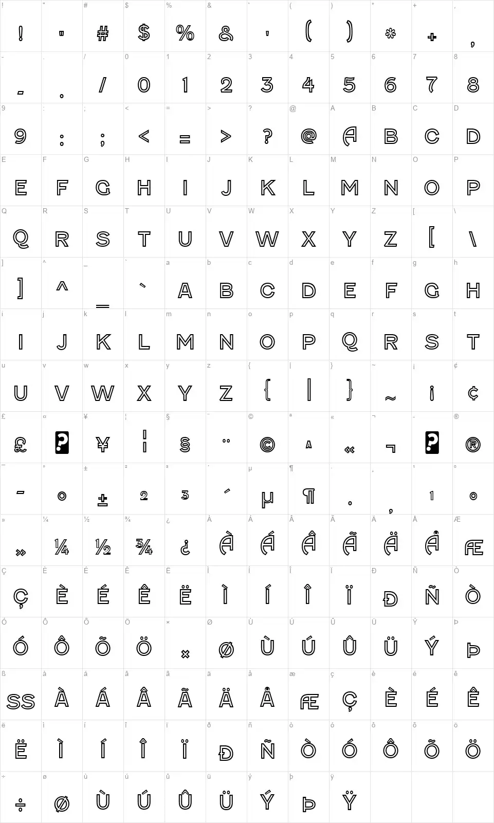 Fenwickfont character map
