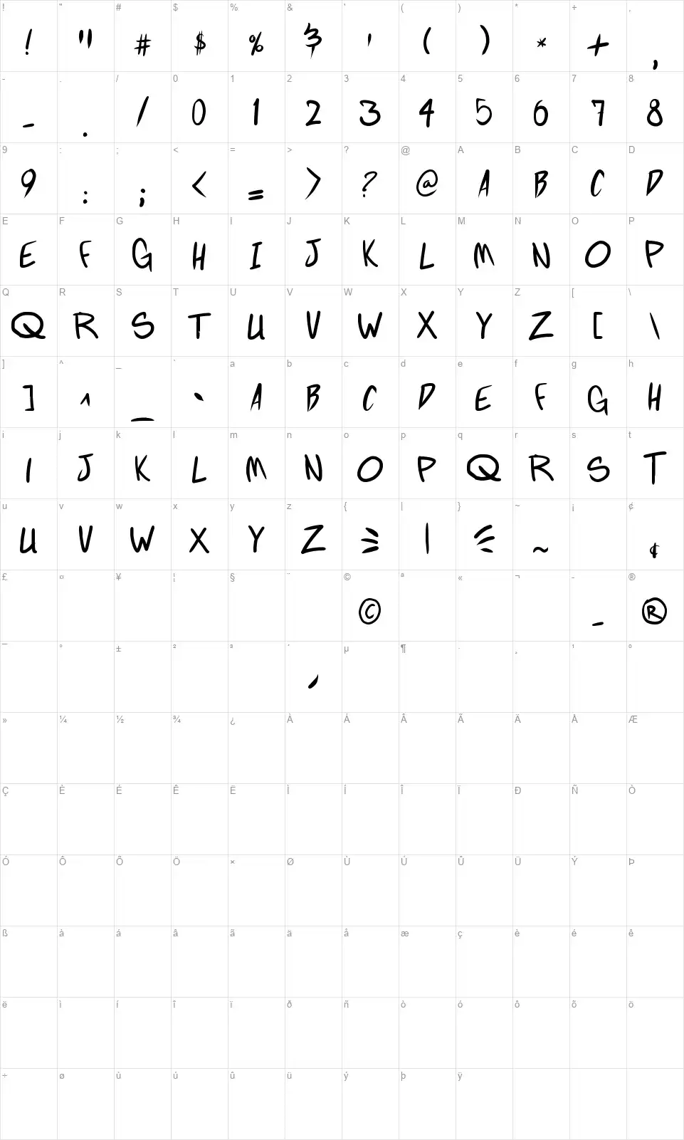 Fighting Wordzfont character map