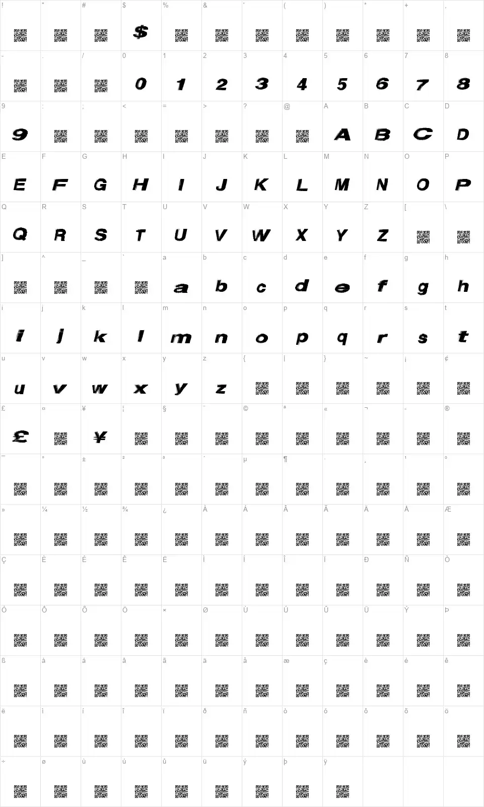 First Placefont character map