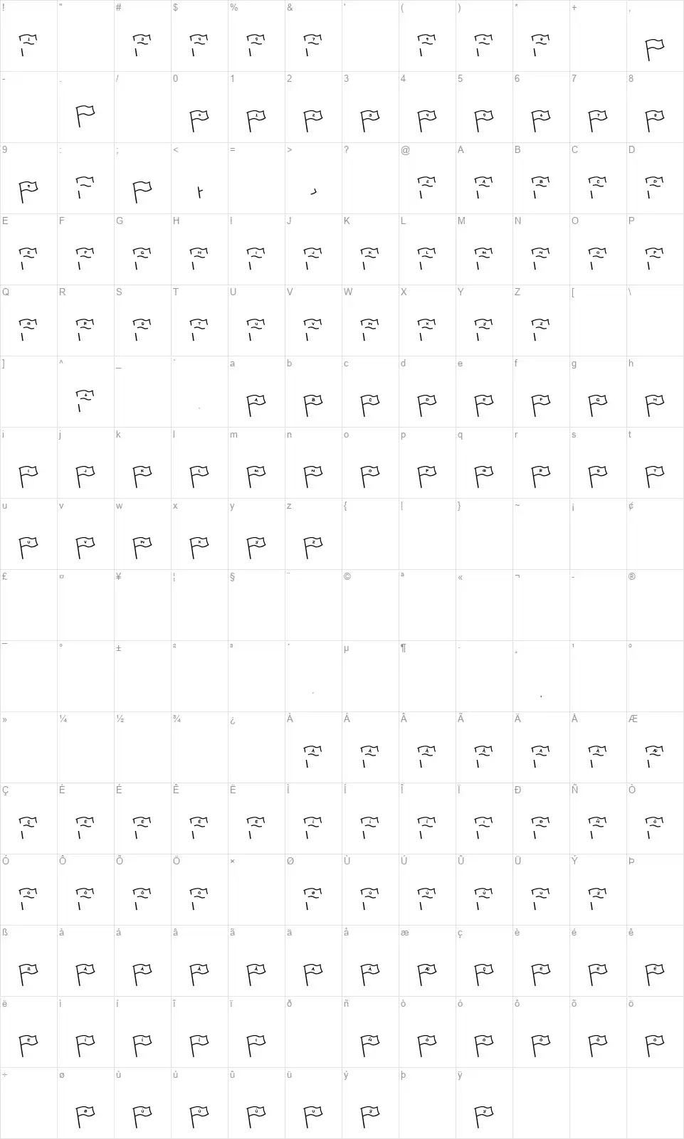 Flagsyfont character map