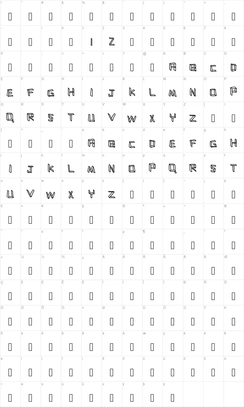 Flatboardfont character map