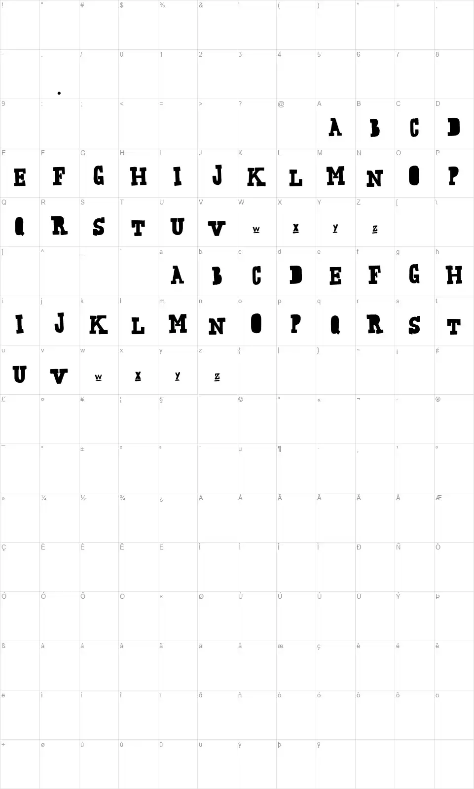 Freaking Strangefont character map
