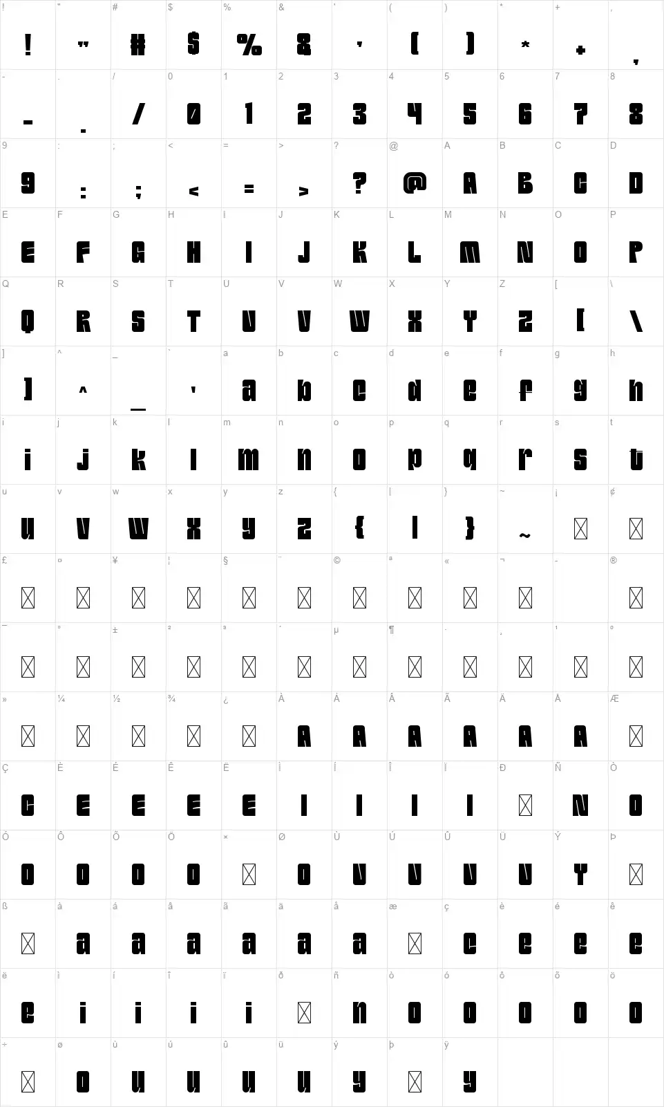 Fresherfont character map