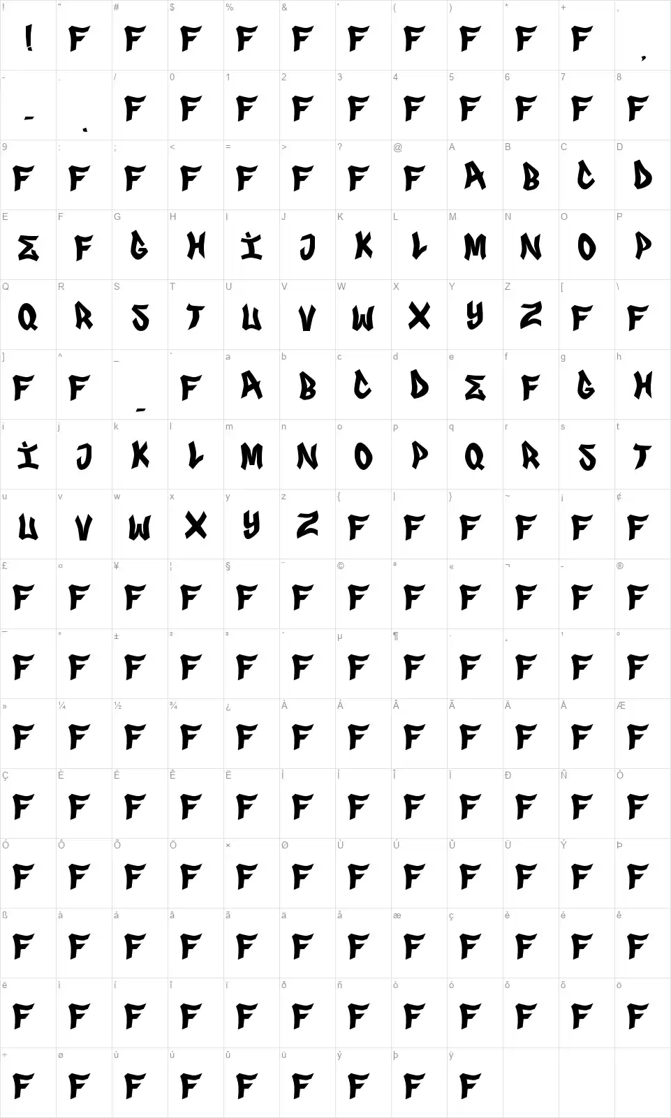 FRS Genuinofont character map