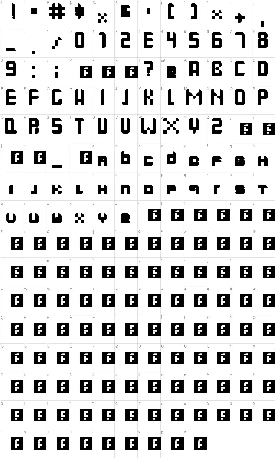 Gallardofont character map