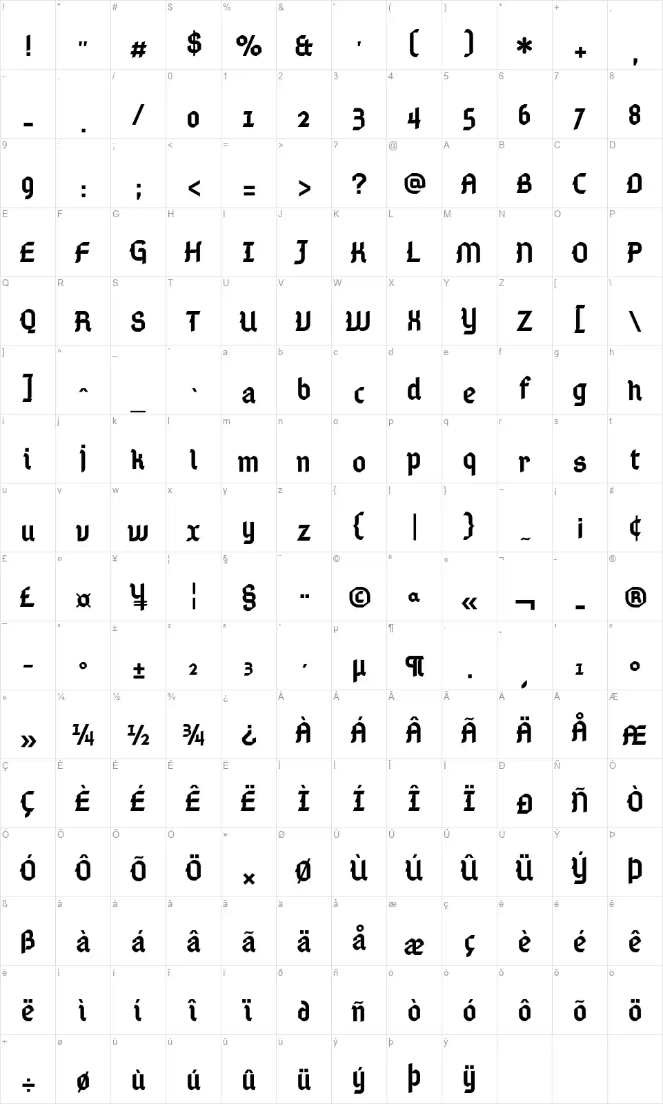 Gamalielfont character map