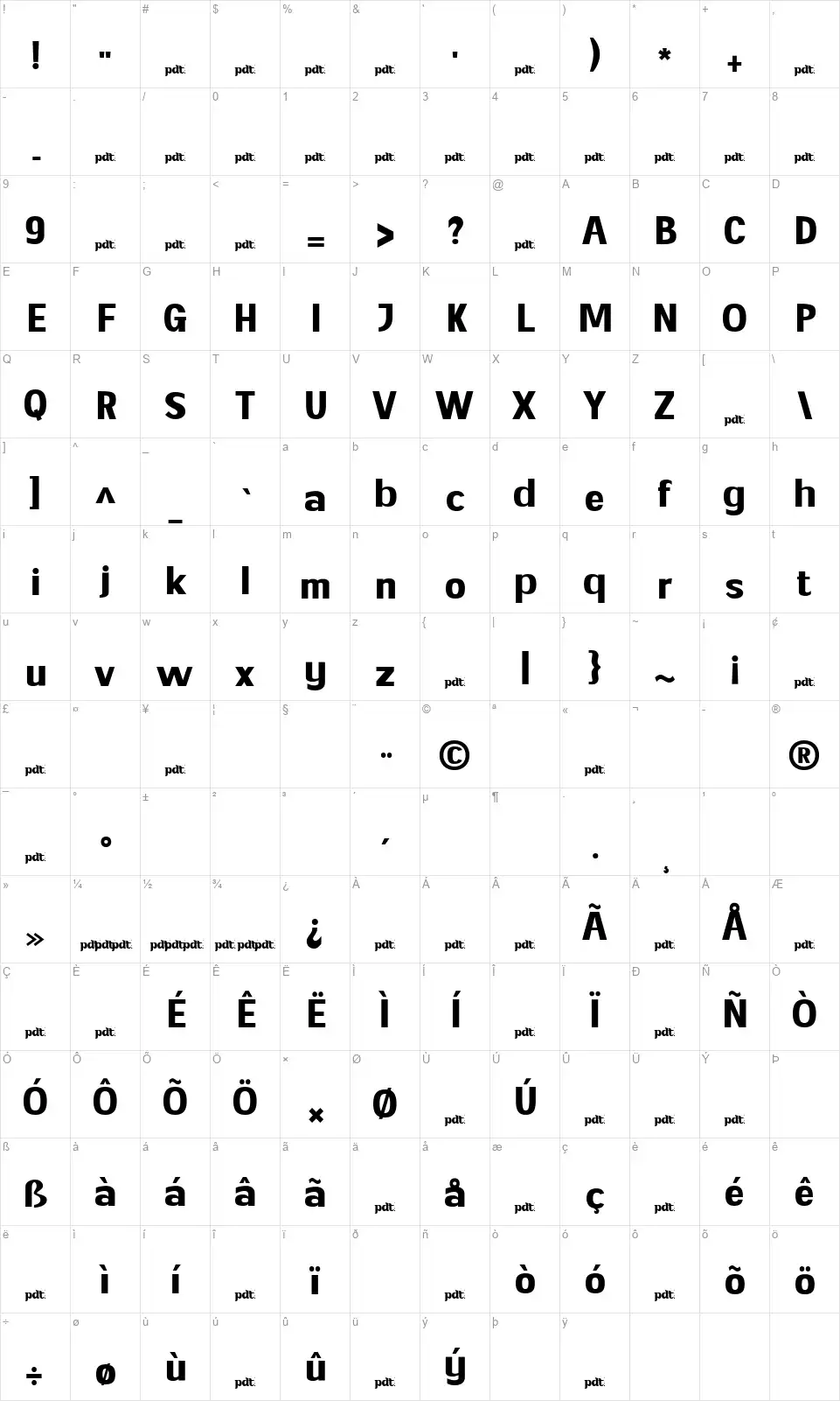 Geniafont character map