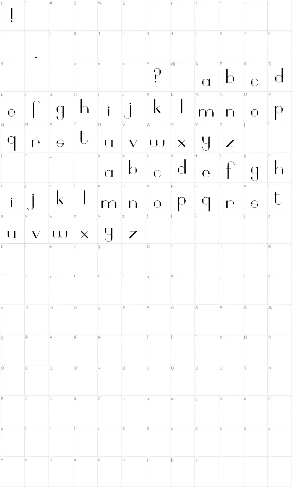Geobrijelfont character map