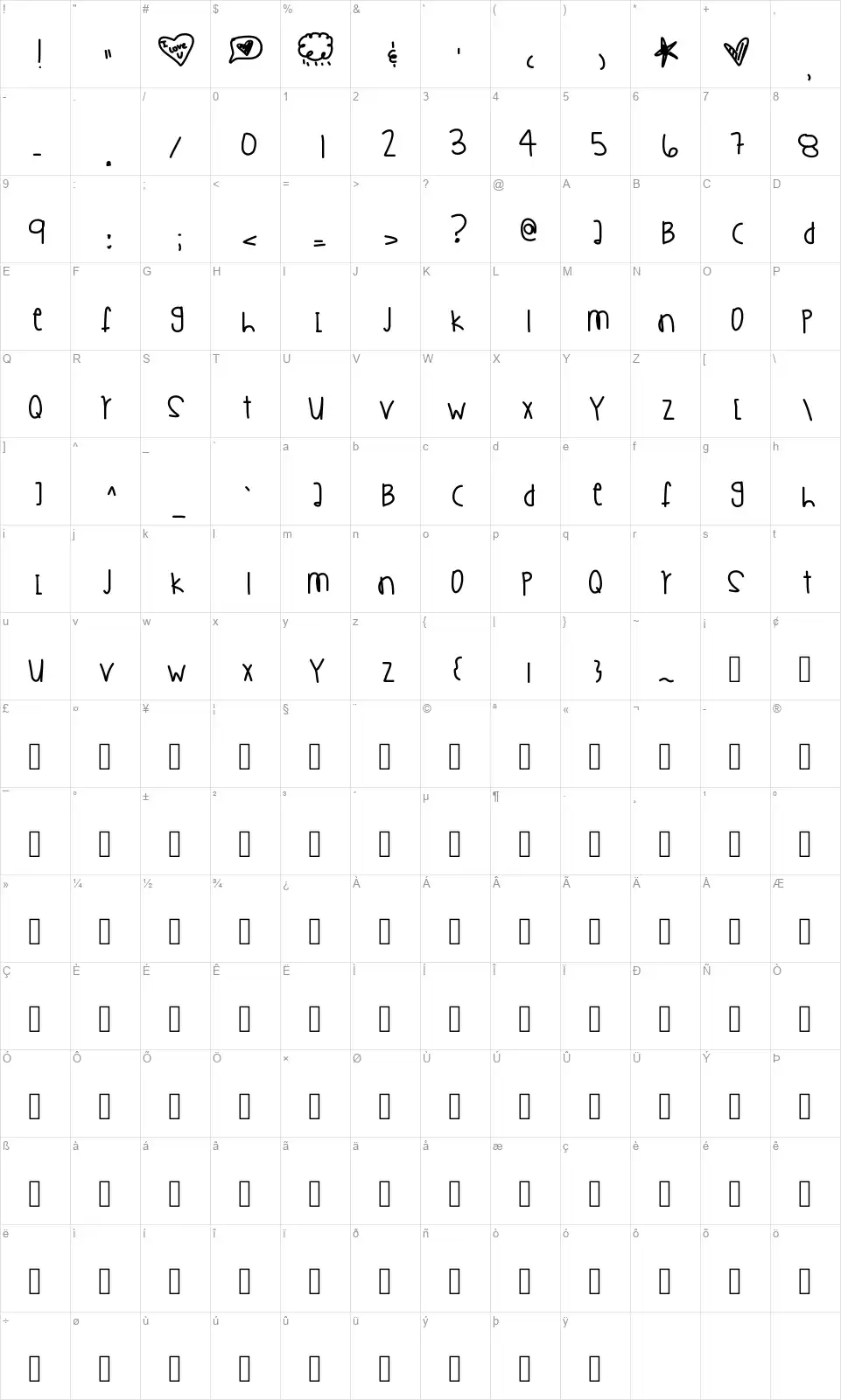 Ghetto Symphonyfont character map