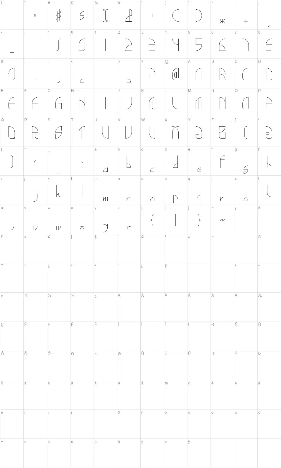 GinkgoCutfont character map