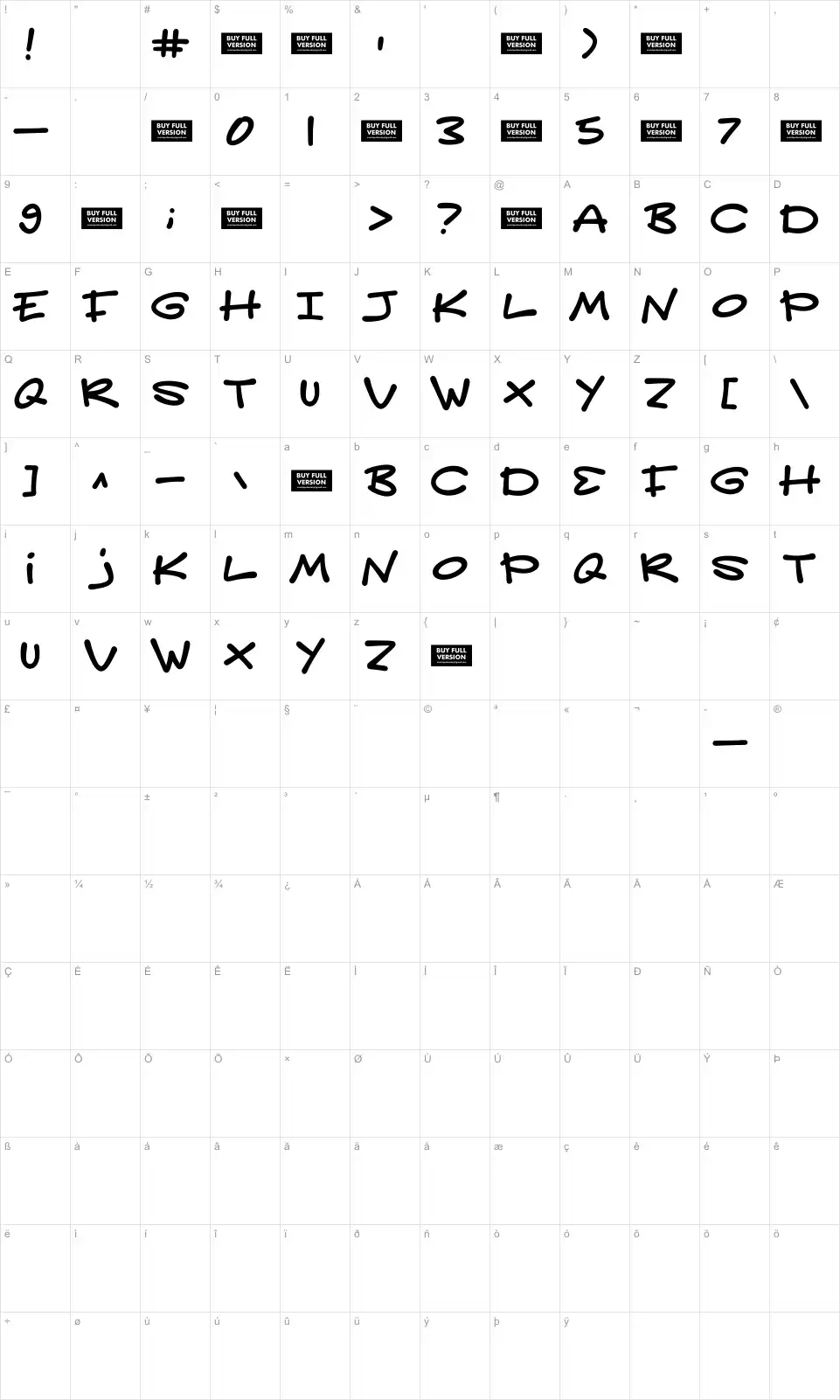 Glory Messupfont character map