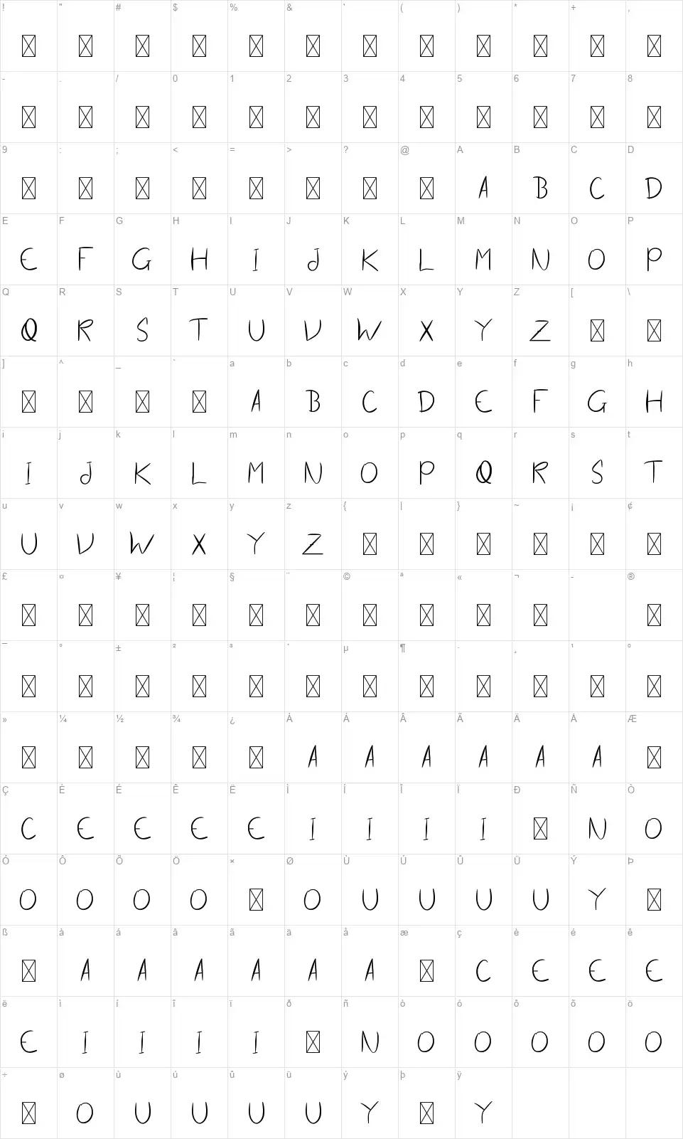 Go Come Sans Seriffont character map