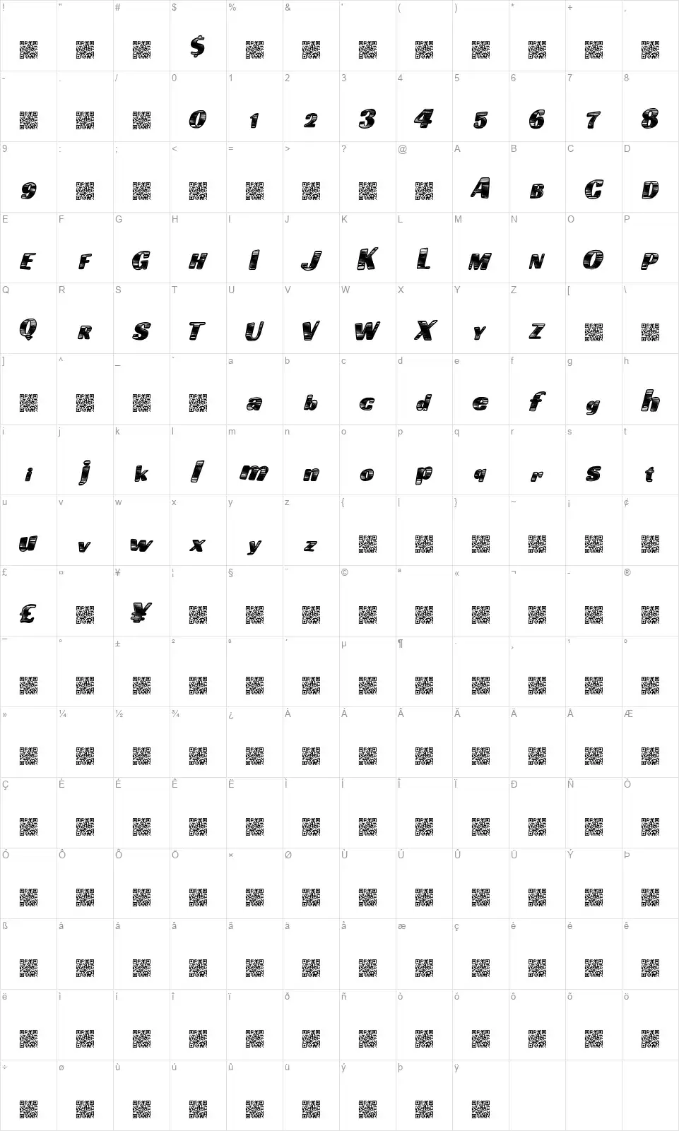 Going Fastfont character map