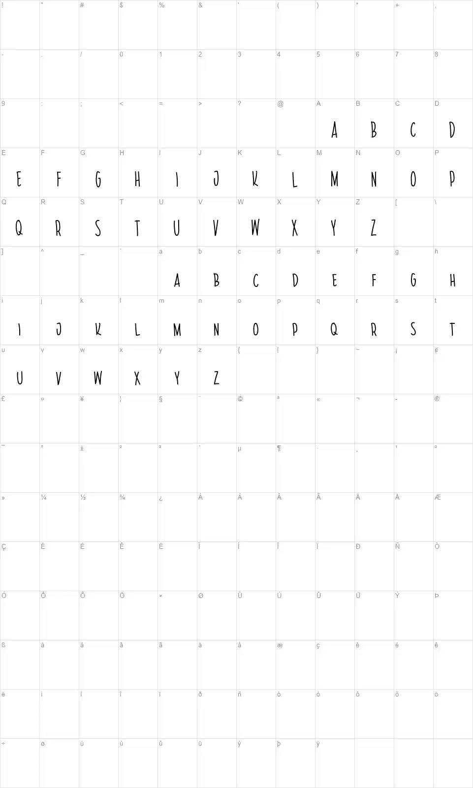 Goldstepfont character map