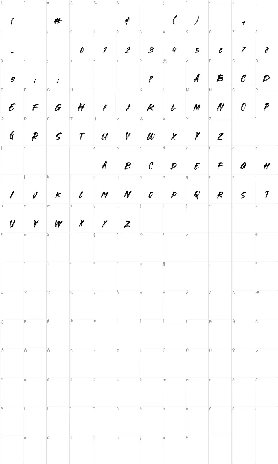 Gorock Brushfont character map