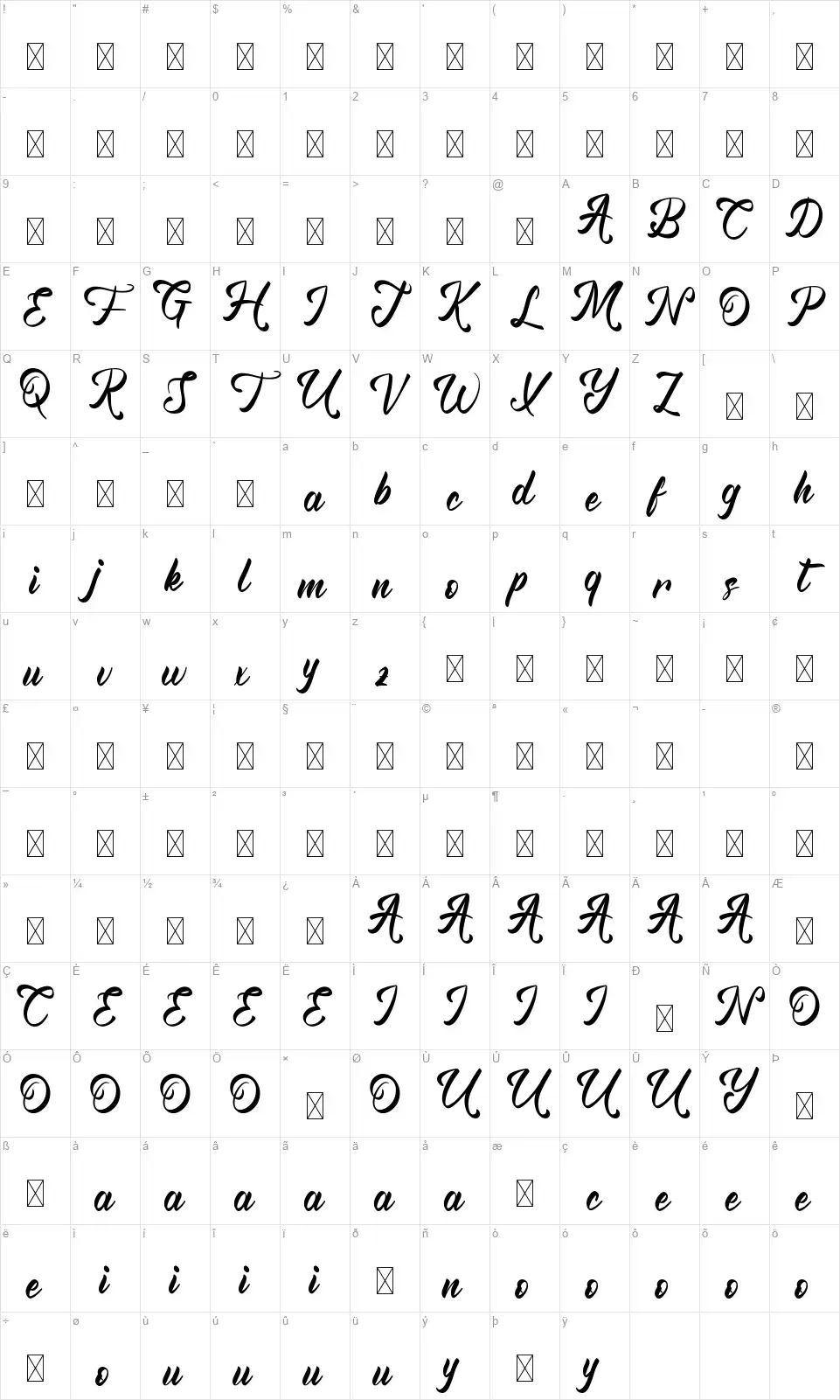 Grainoldfont character map