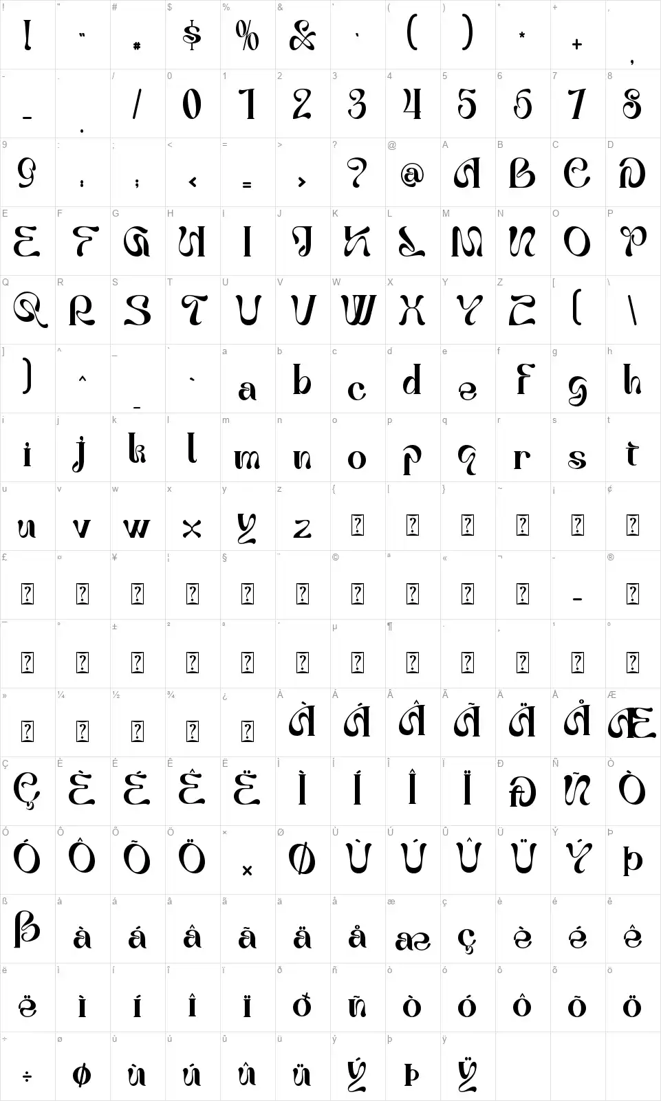 Great Warriorfont character map