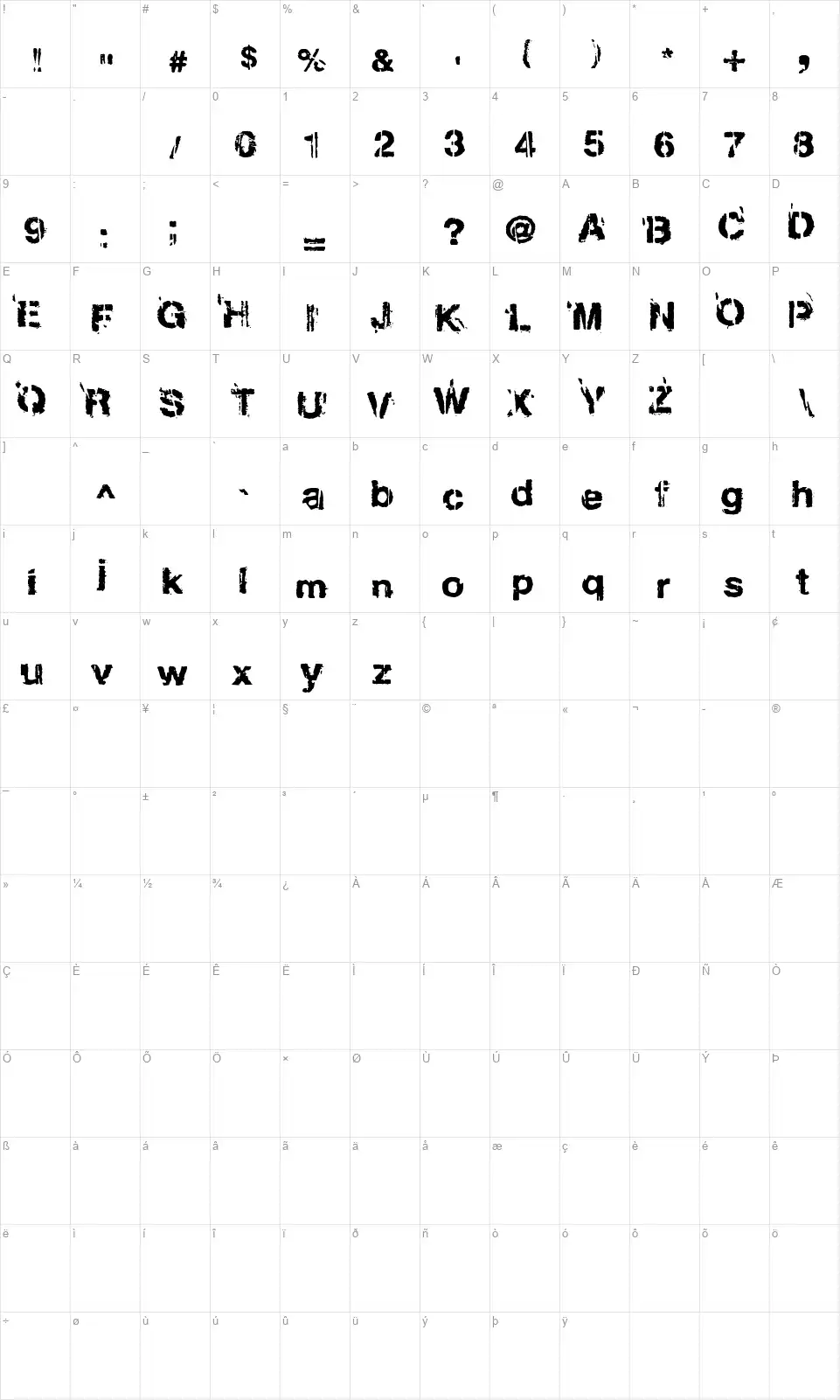 Gregphixfont character map