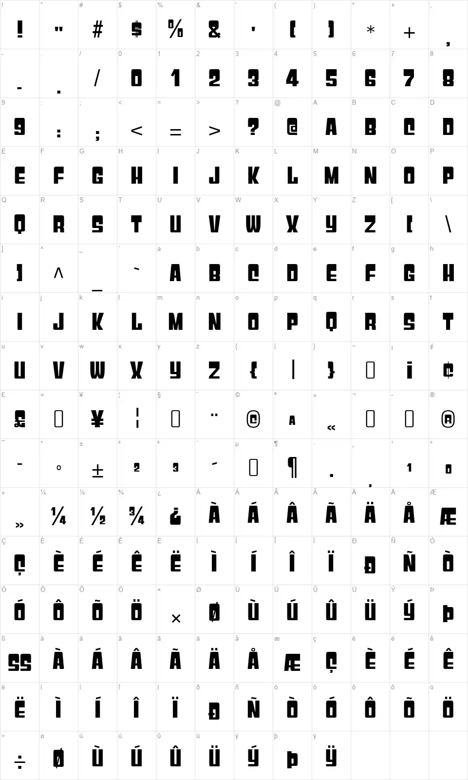 GyparodyRg-Regularfont character map