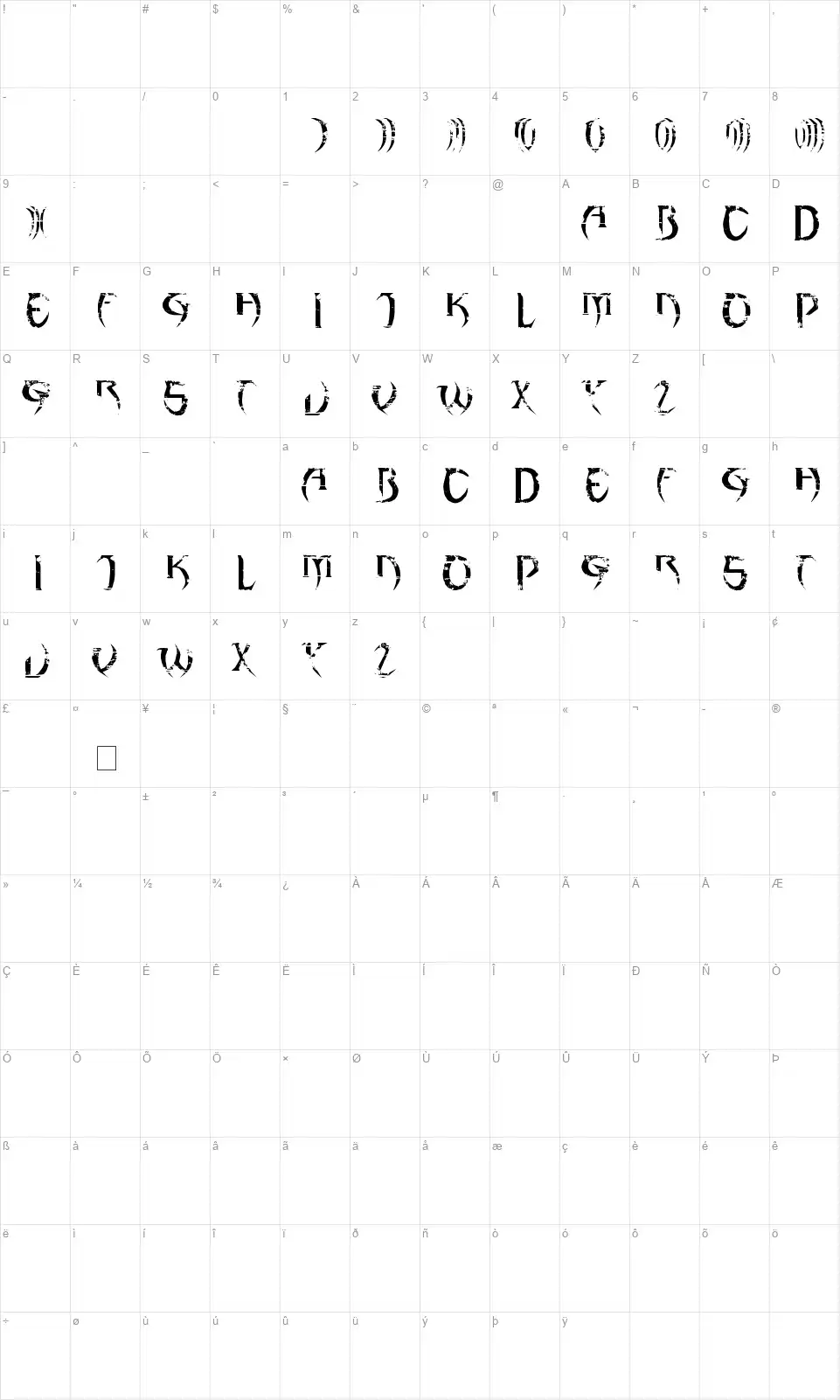 haAJJAfont character map