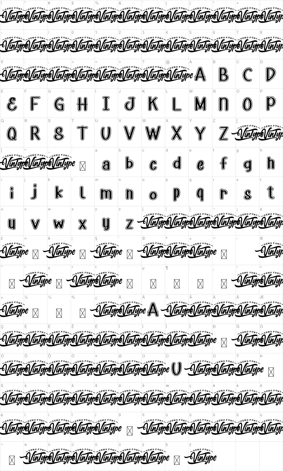 Happy Cartoonfont character map