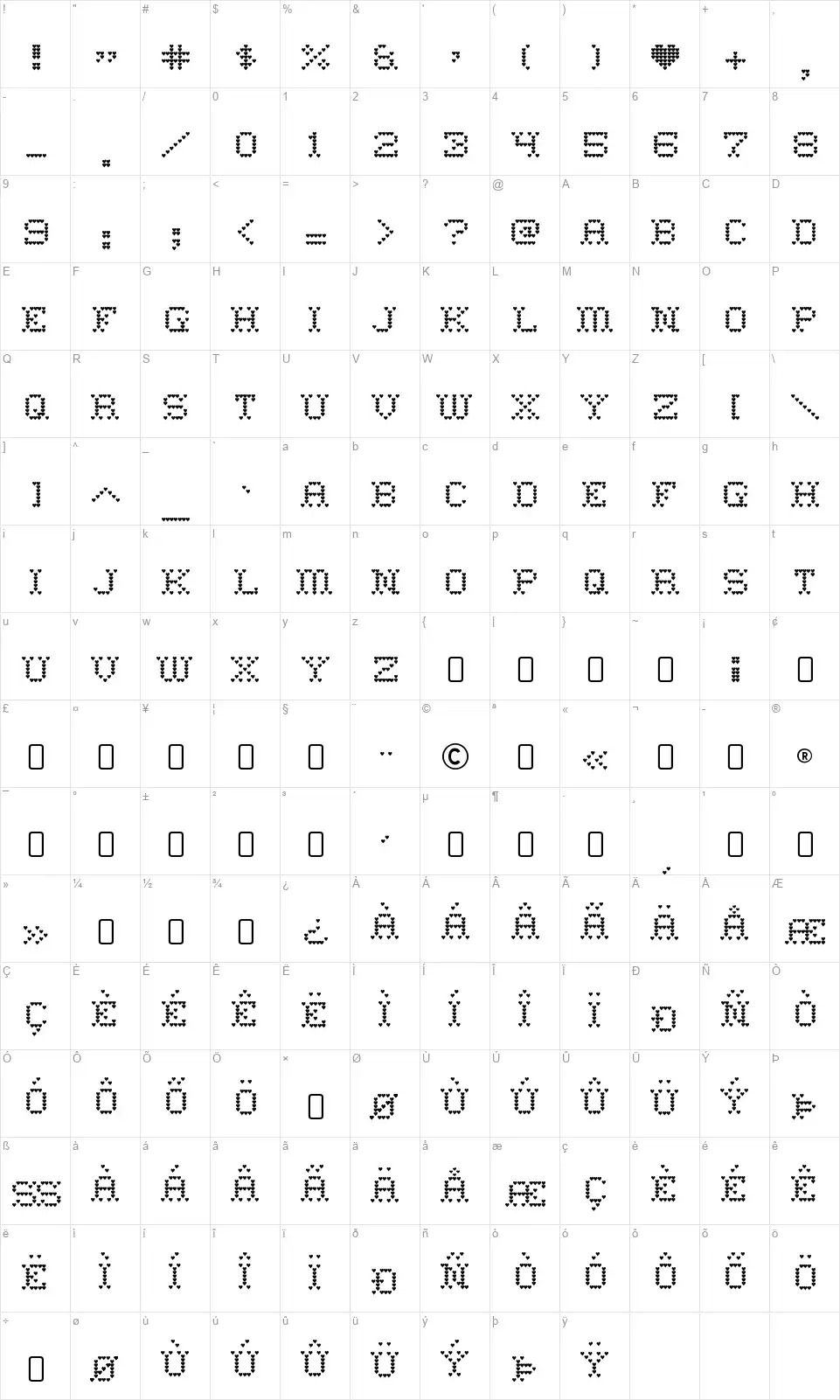 Heart Sweet Heartfont character map