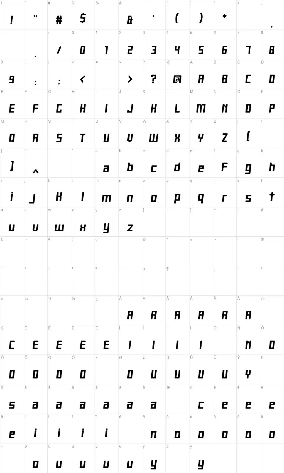 Heartbitfont character map