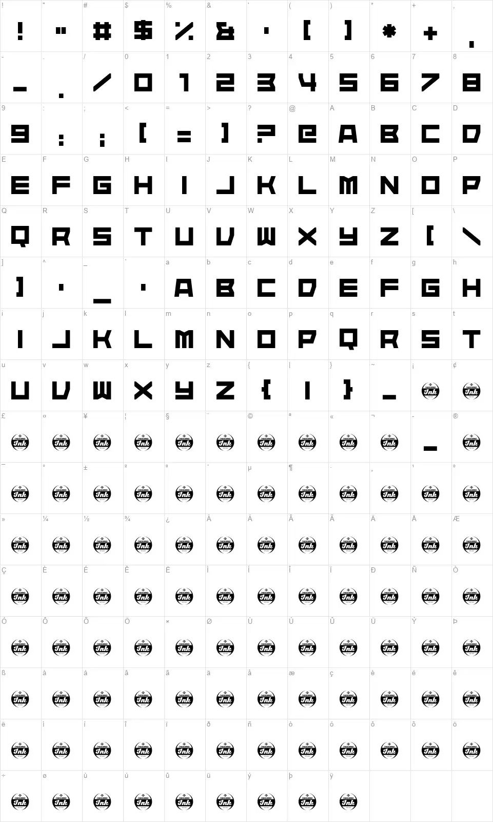 Heartisanfont character map