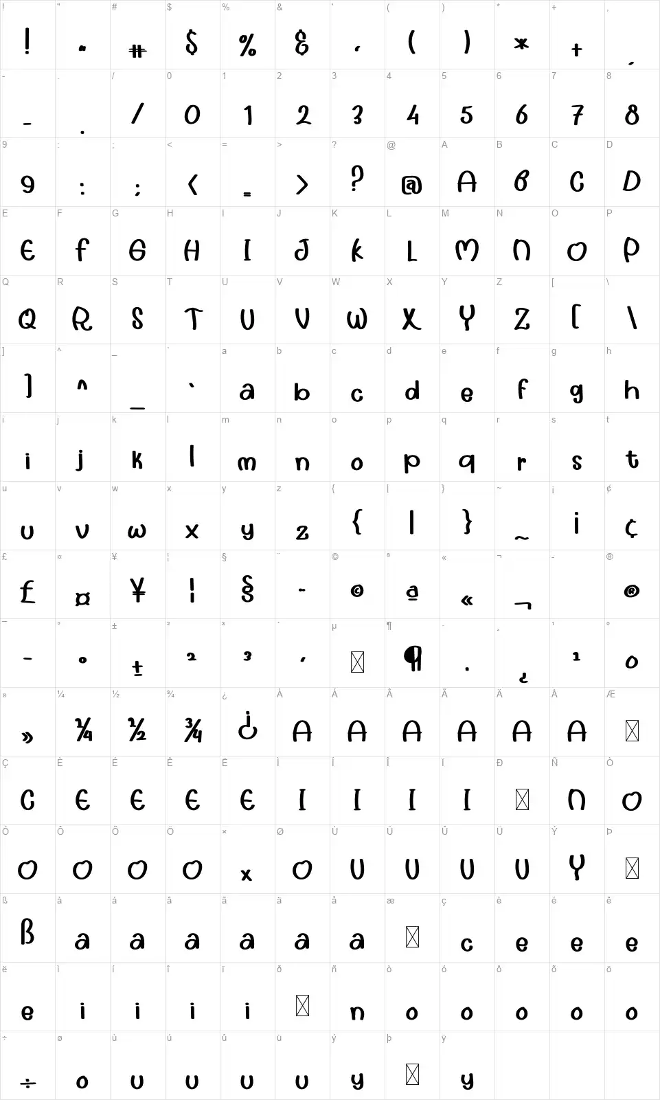 Hello Mollyfont character map