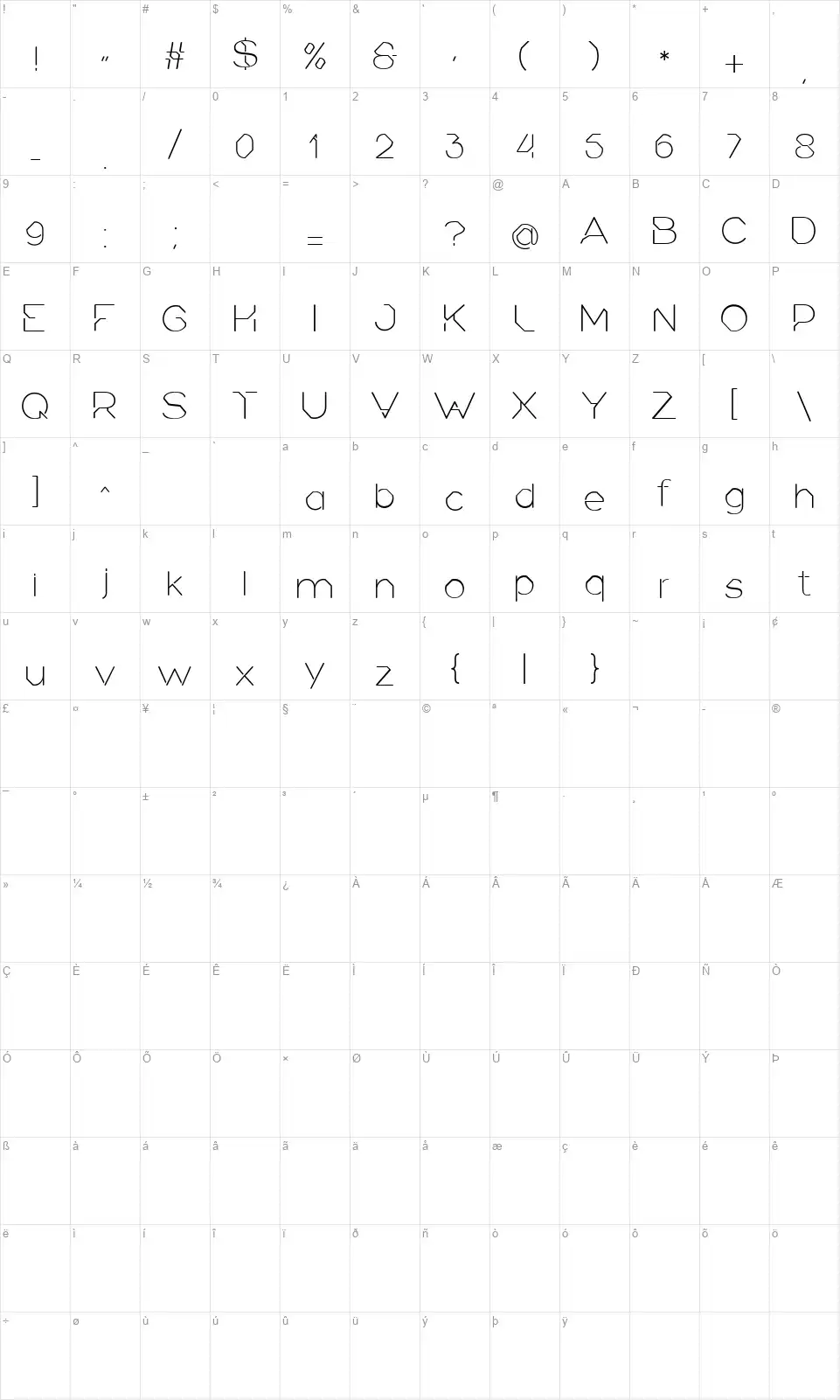 Heroicfont character map