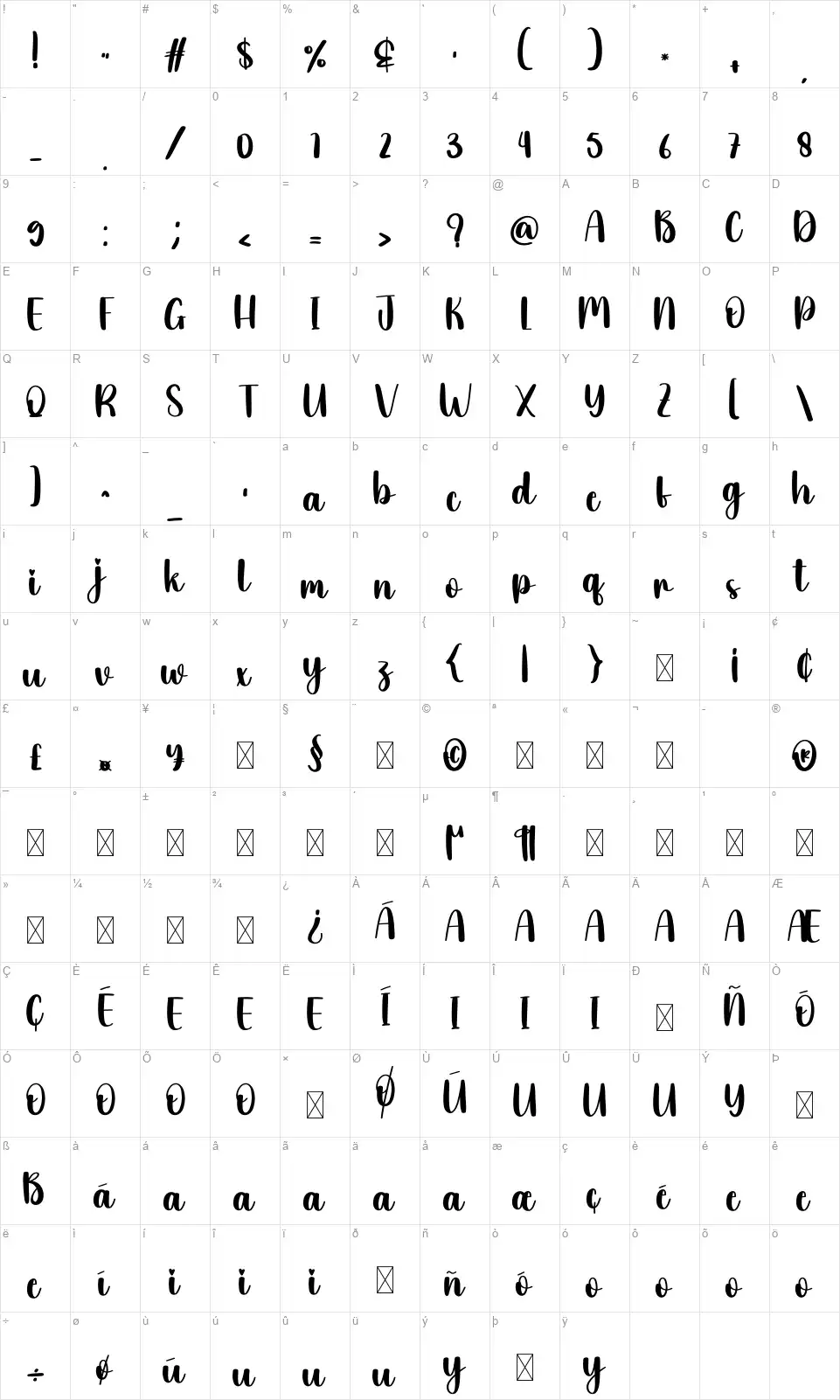 Hey Husbandfont character map