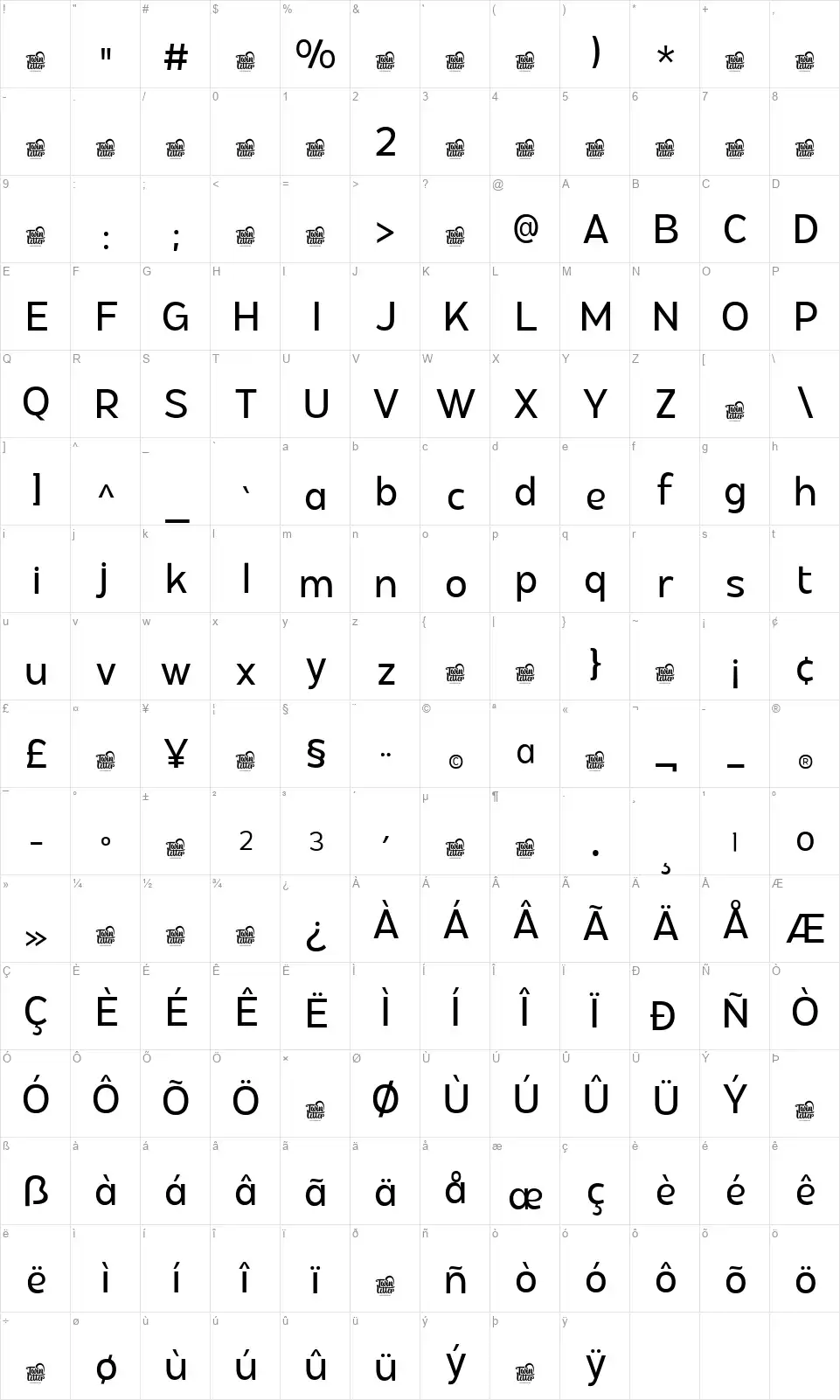 Hidophinfont character map