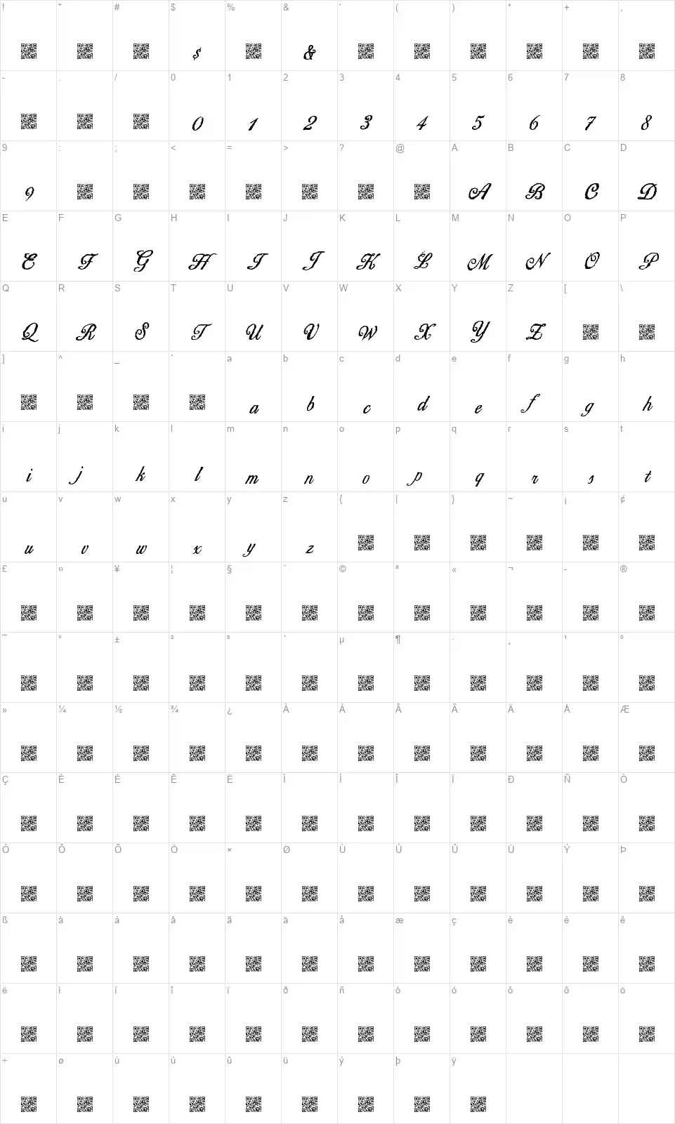 Higher Bountiesfont character map