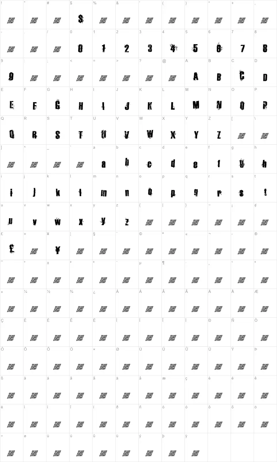 Hipster Bikefont character map