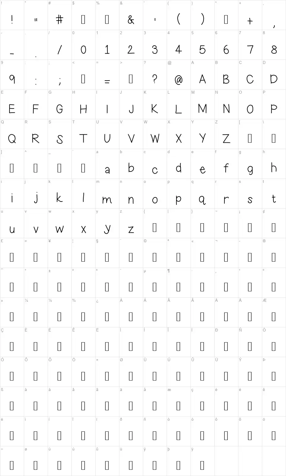 Hoodie & Sweatpantsfont character map