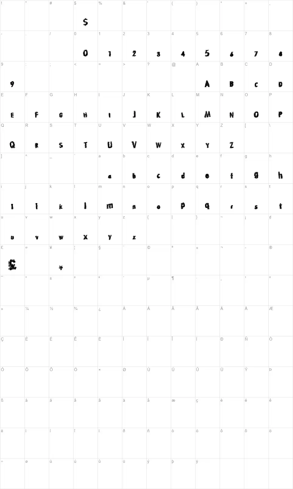Hot Discoveryfont character map
