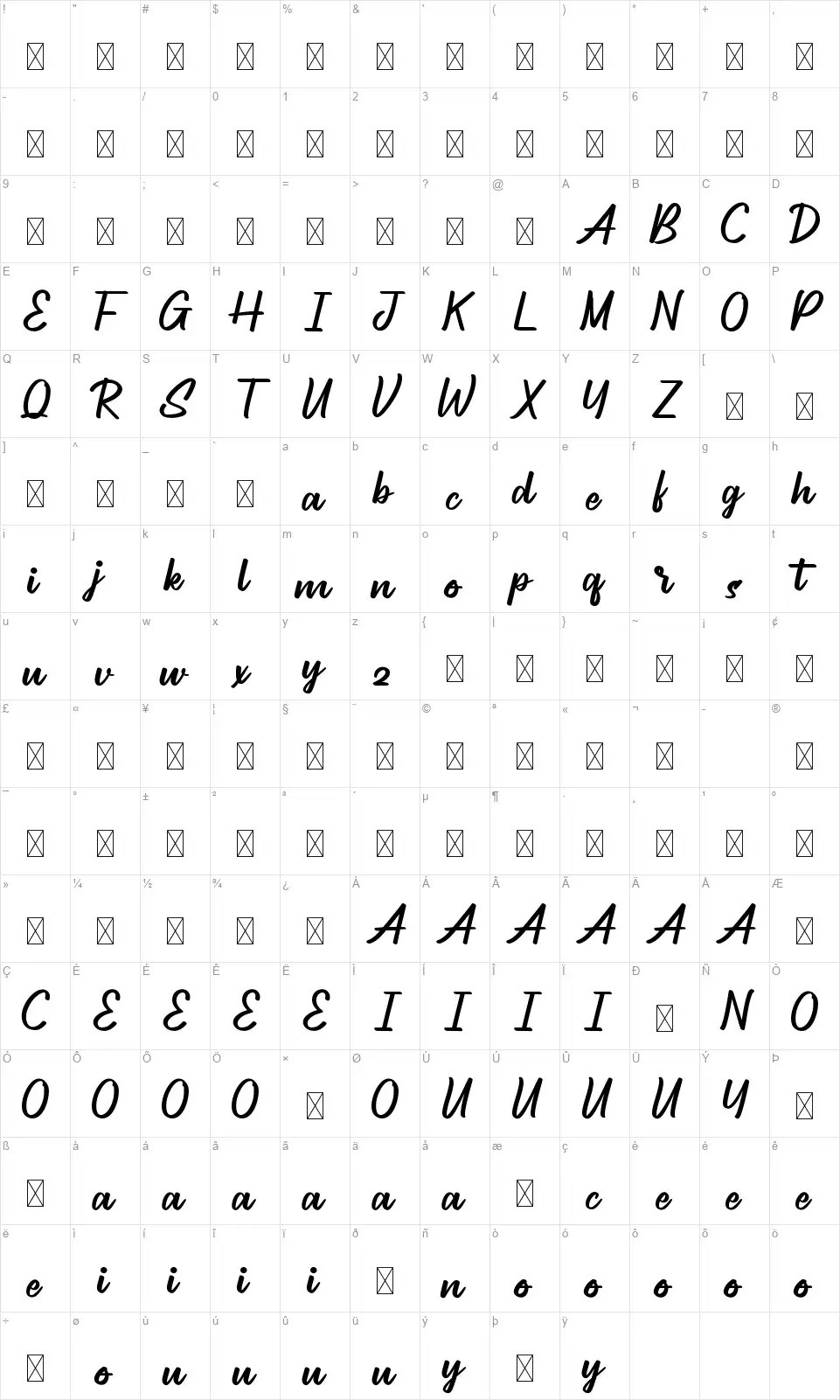 Housefrontfont character map