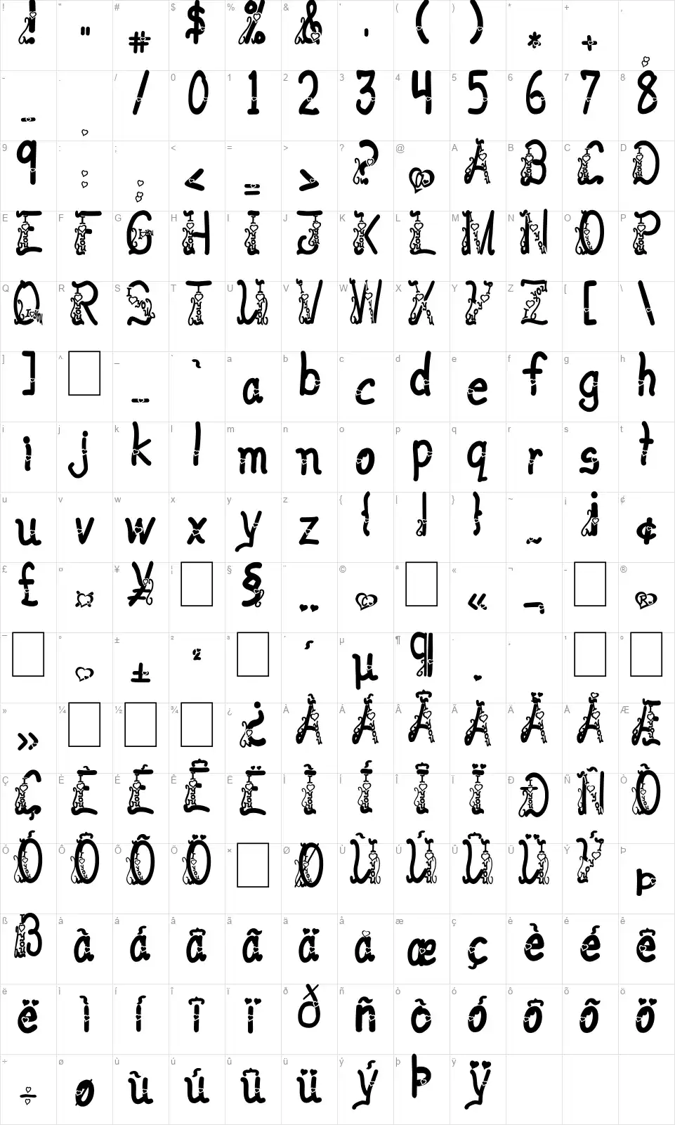I love you ABC 123font character map