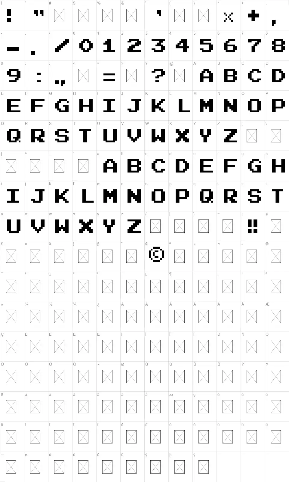 Ice Hockeyfont character map