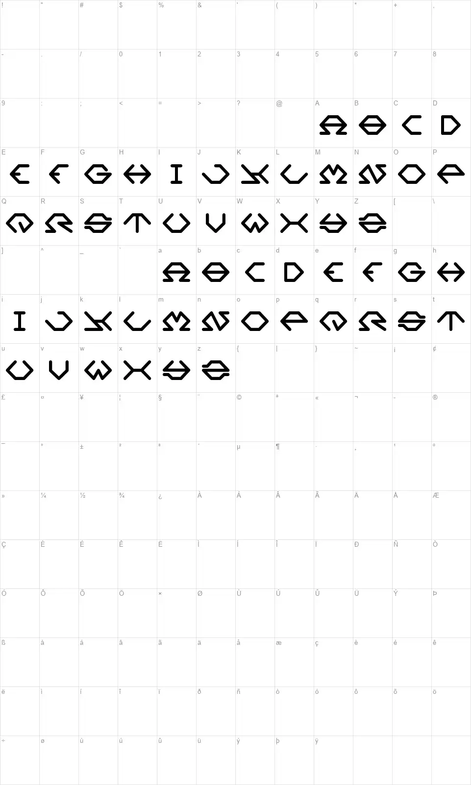 Insidefont character map