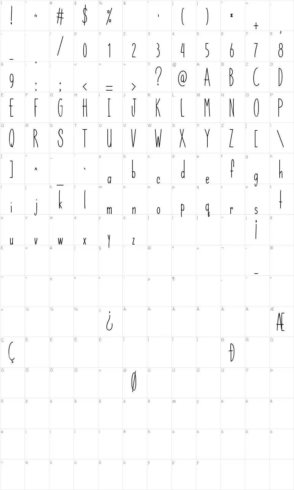 Insta Storyfont character map