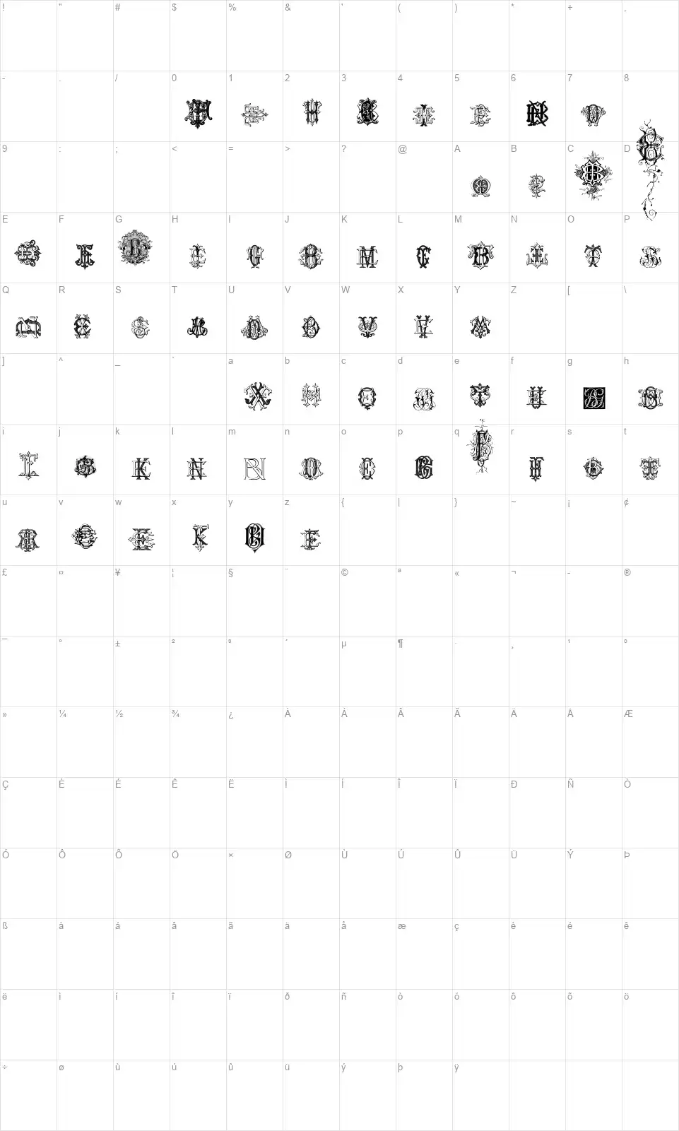 Intellecta Monograms Random Samples Fourfont character map