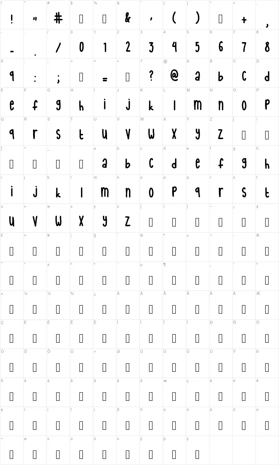 Internet Friendsfont character map