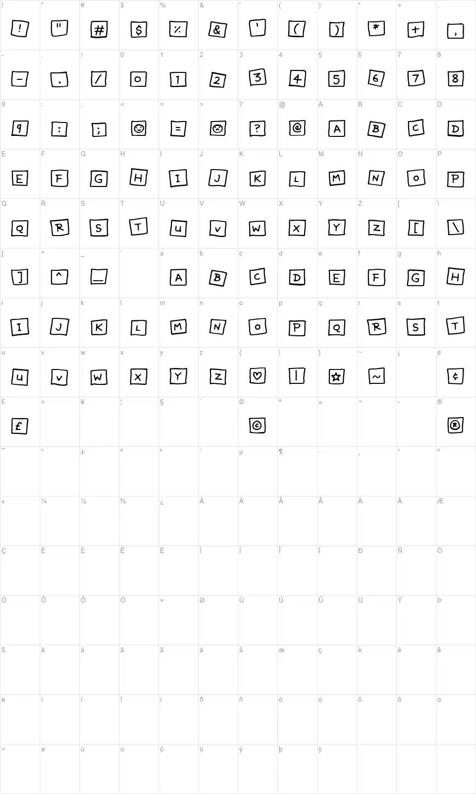 Jdidfont character map